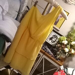 One-Shoulder Layered Yellow Cocktail Dress